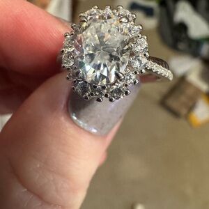 Elegant moissanite Silver Halo Ring size 6 3/4